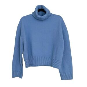 H&M Wool Oversized Turtleneck Long Sleeve Sweater Cropped Blue XS